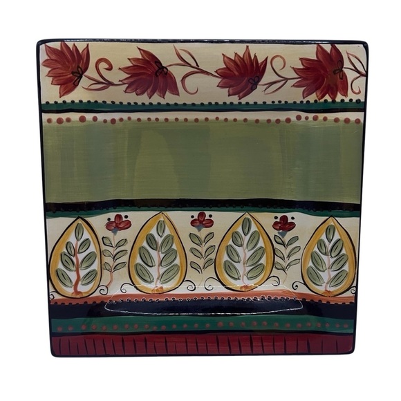 Tabletops Unlimited beautiful ceramic hand painted 8” square salad plate/dish. - Picture 2 of 9